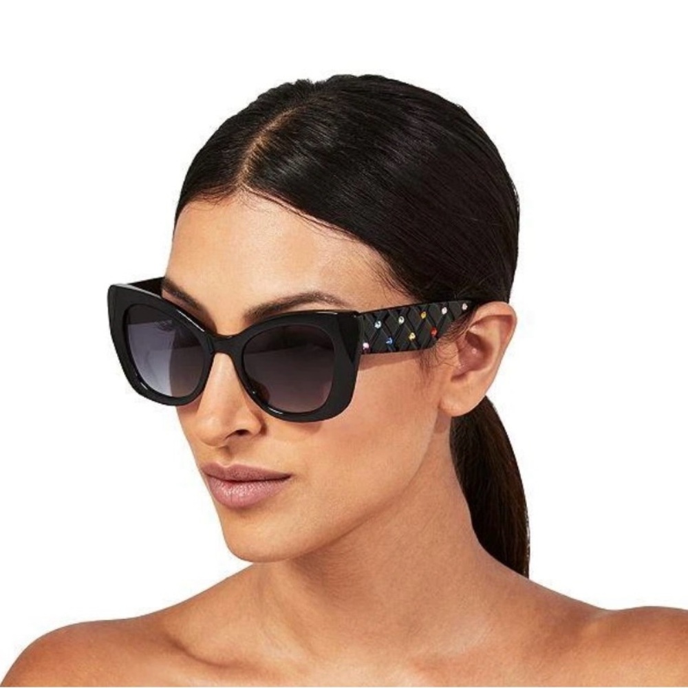 KURT GEIGER Cat Eye Black and Multi-Color Gem Sunglasses